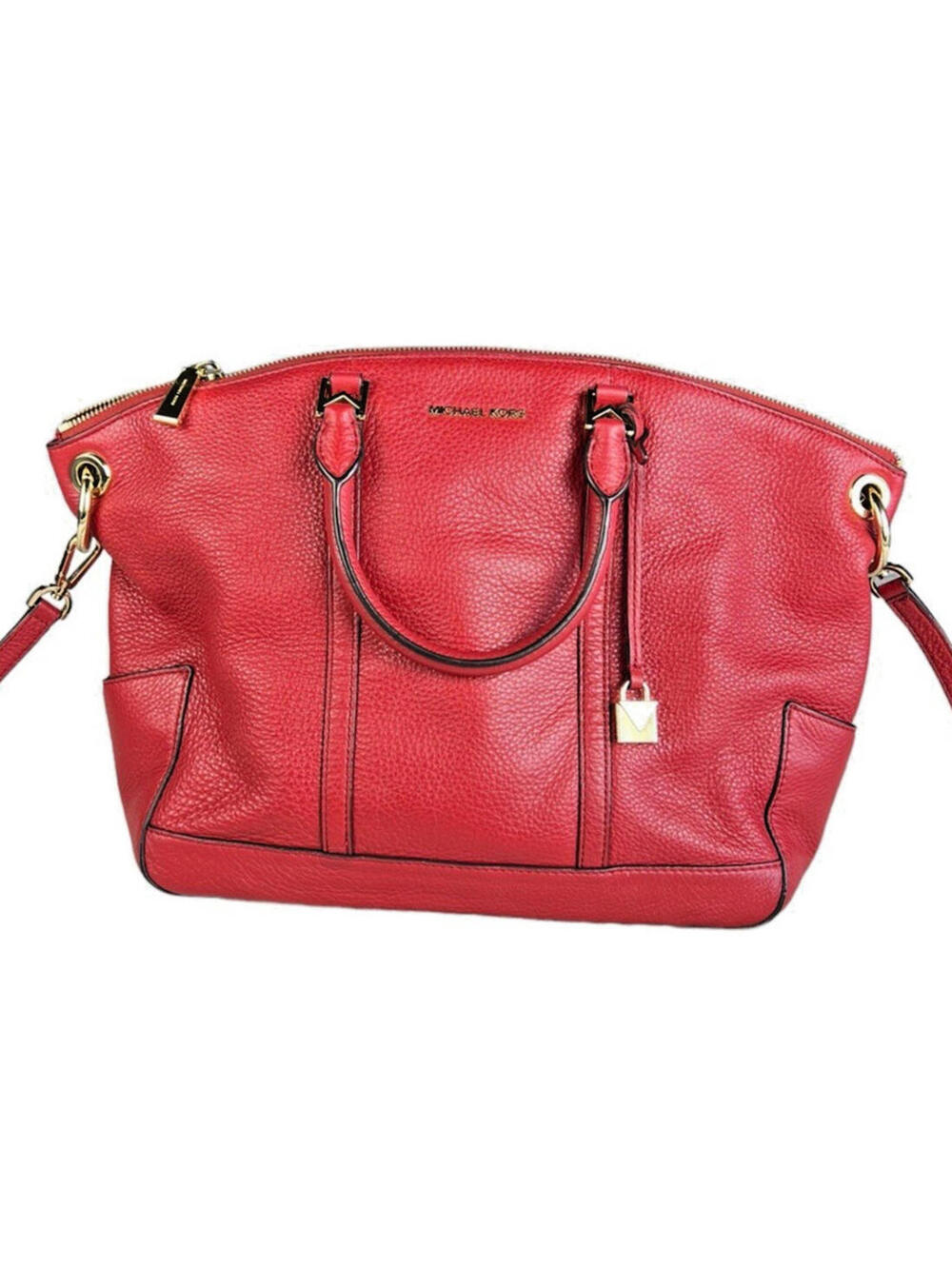 Michael Kors Beckett Large Red Pebble Leather Designer Satchel Handbag